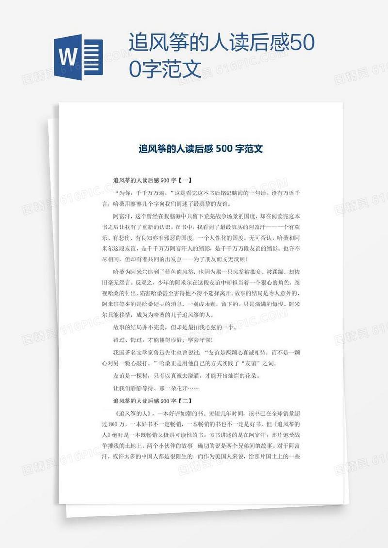 追风筝的人读后感500字范文