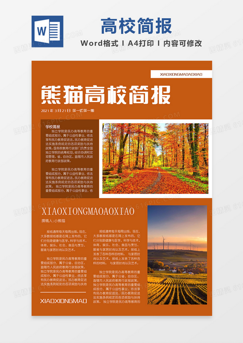 简约橘色高校简报word模板