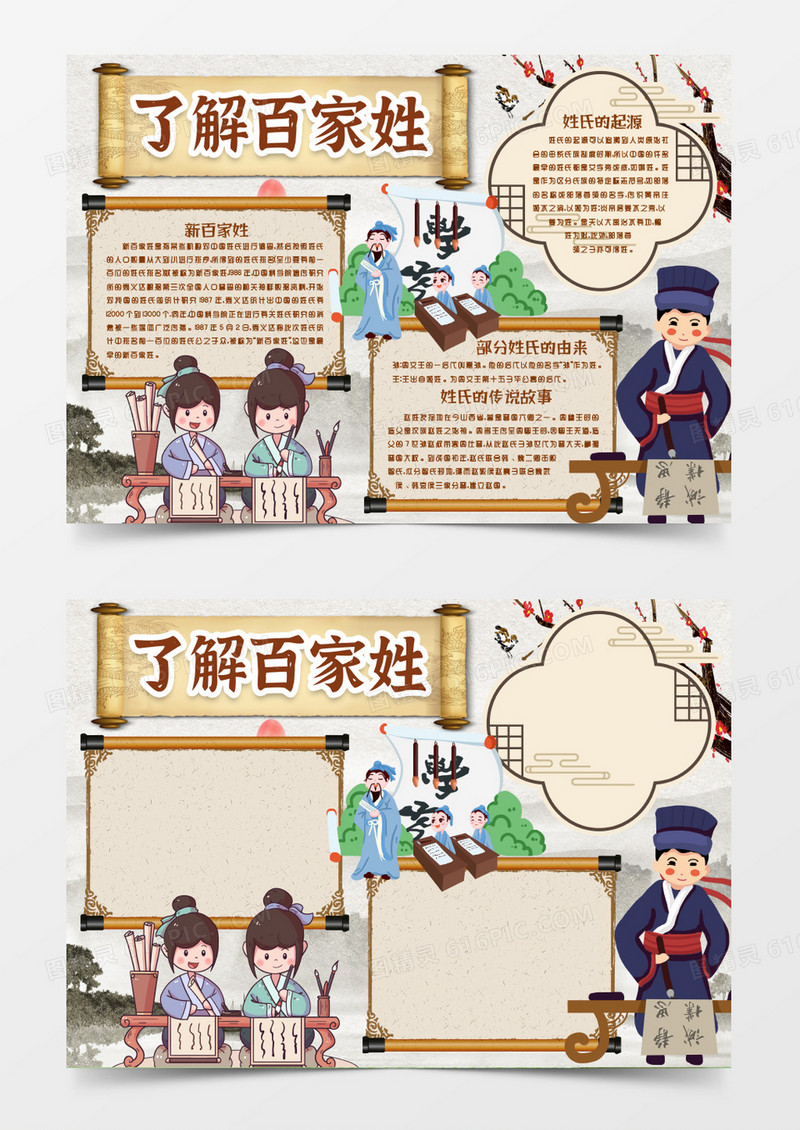 了解百家姓小报手抄报word模板