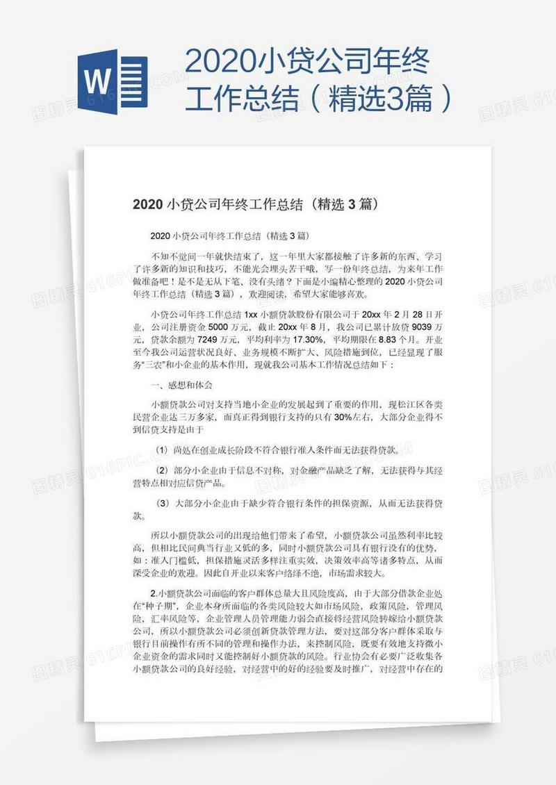 2020小贷公司年终工作总结（精选3篇）