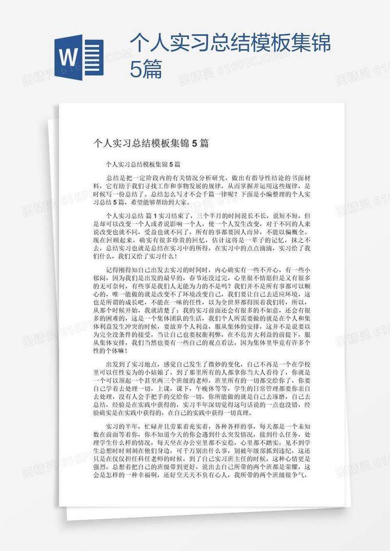 个人实习总结模板集锦5篇
