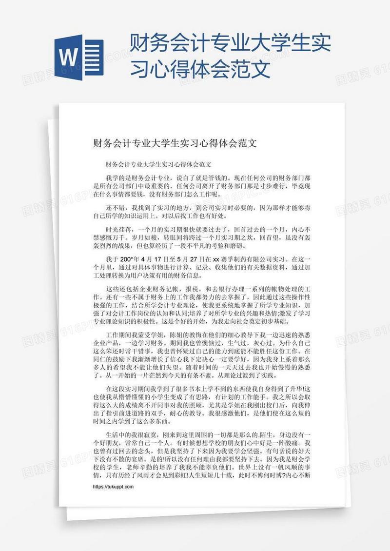 财务会计专业大学生实习心得体会范文