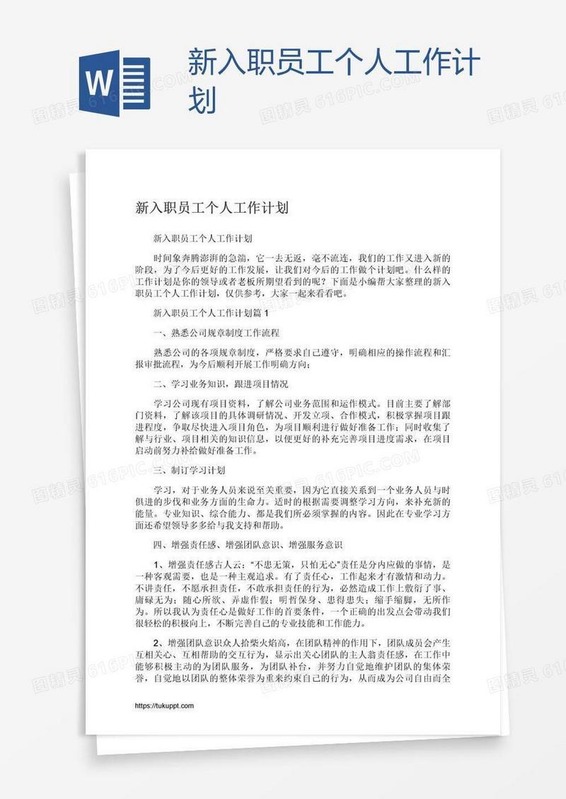 新入职员工个人工作计划