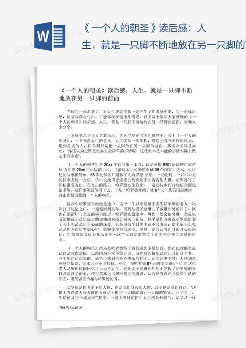 《一个人的朝圣》读后感：人生，就是一只脚不断地放在另一只脚的前面