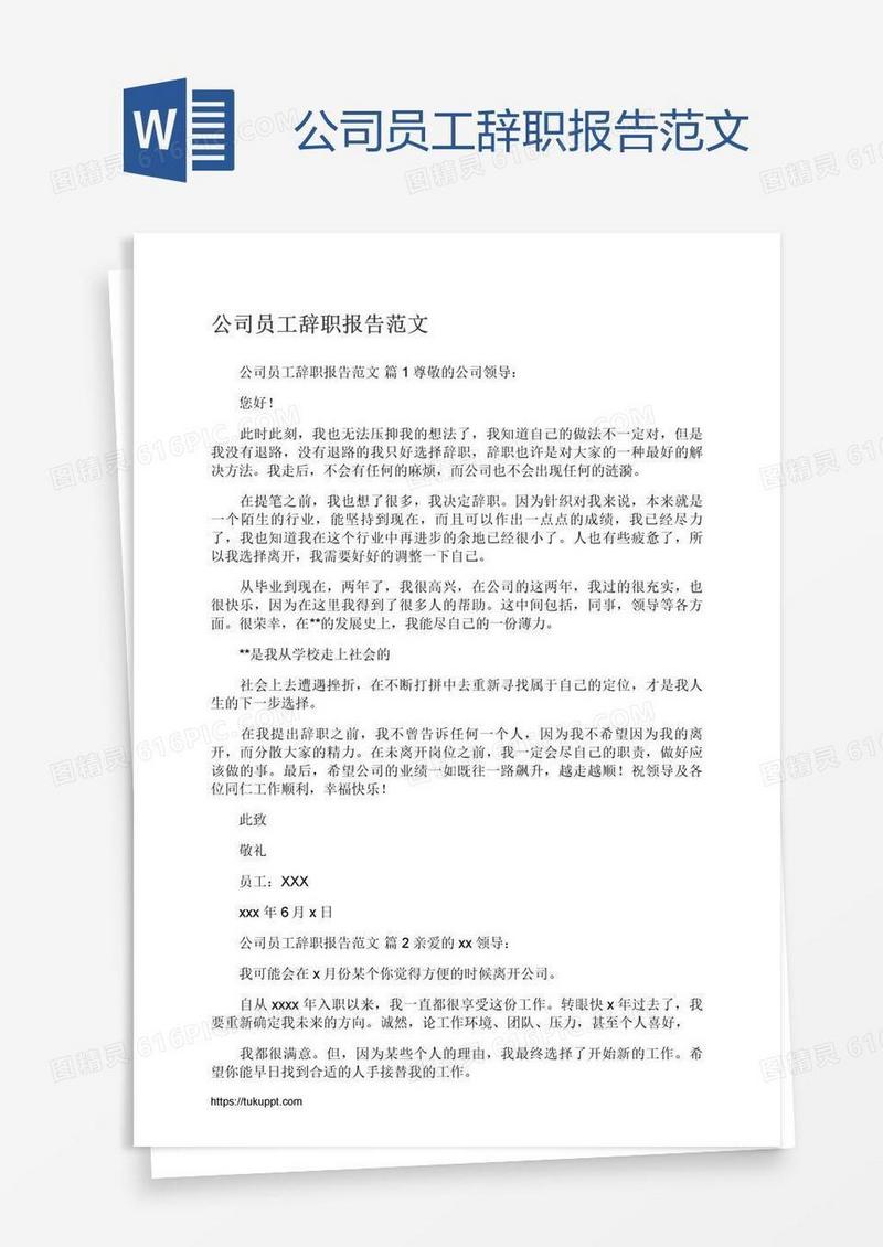 公司员工辞职报告范文