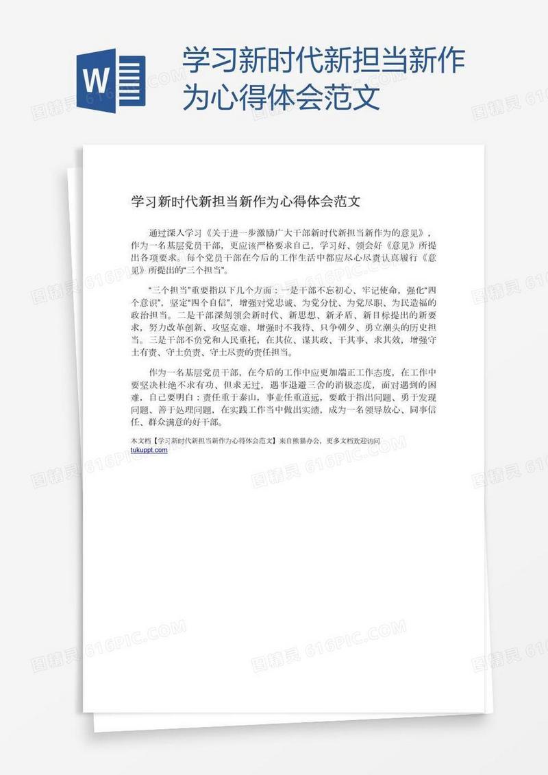 学习新时代新担当新作为心得体会范文