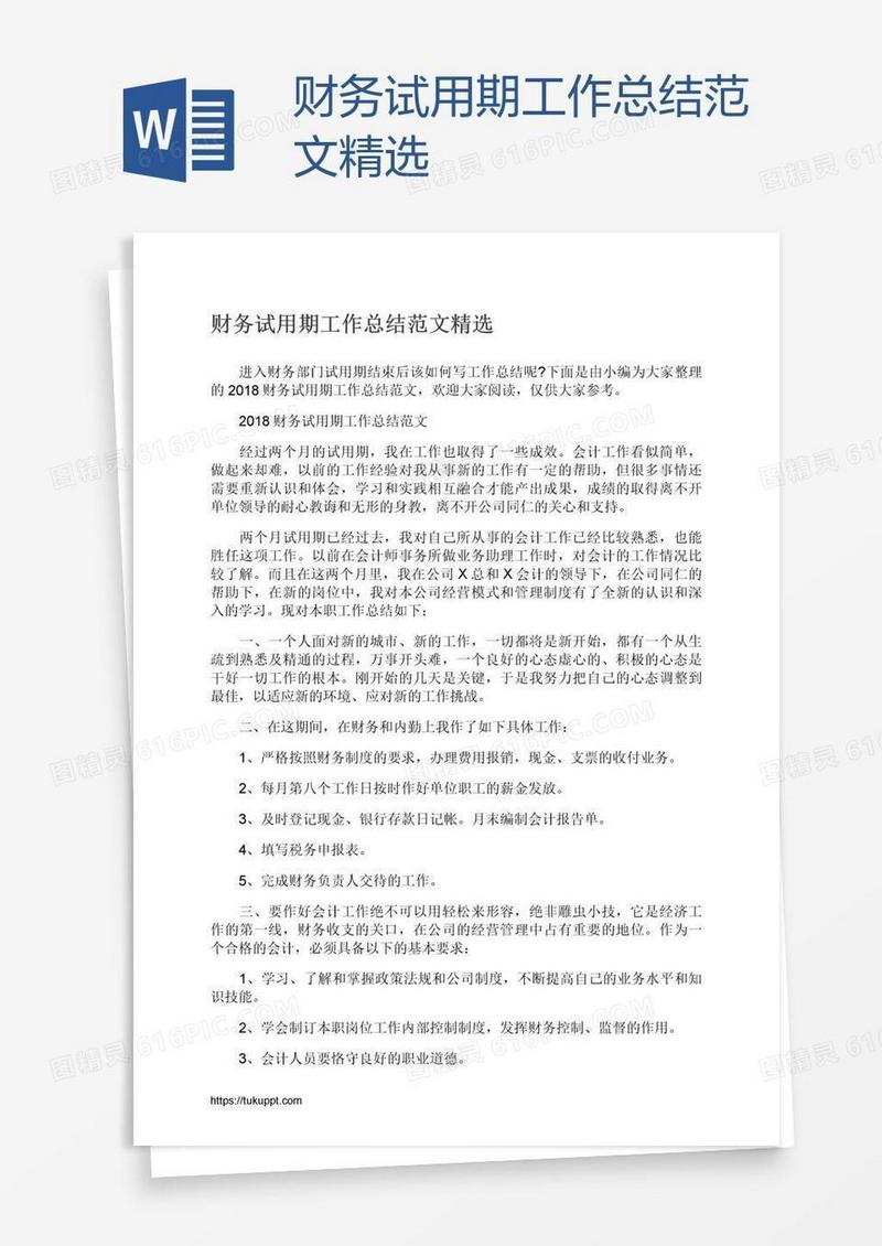 财务试用期工作总结范文精选