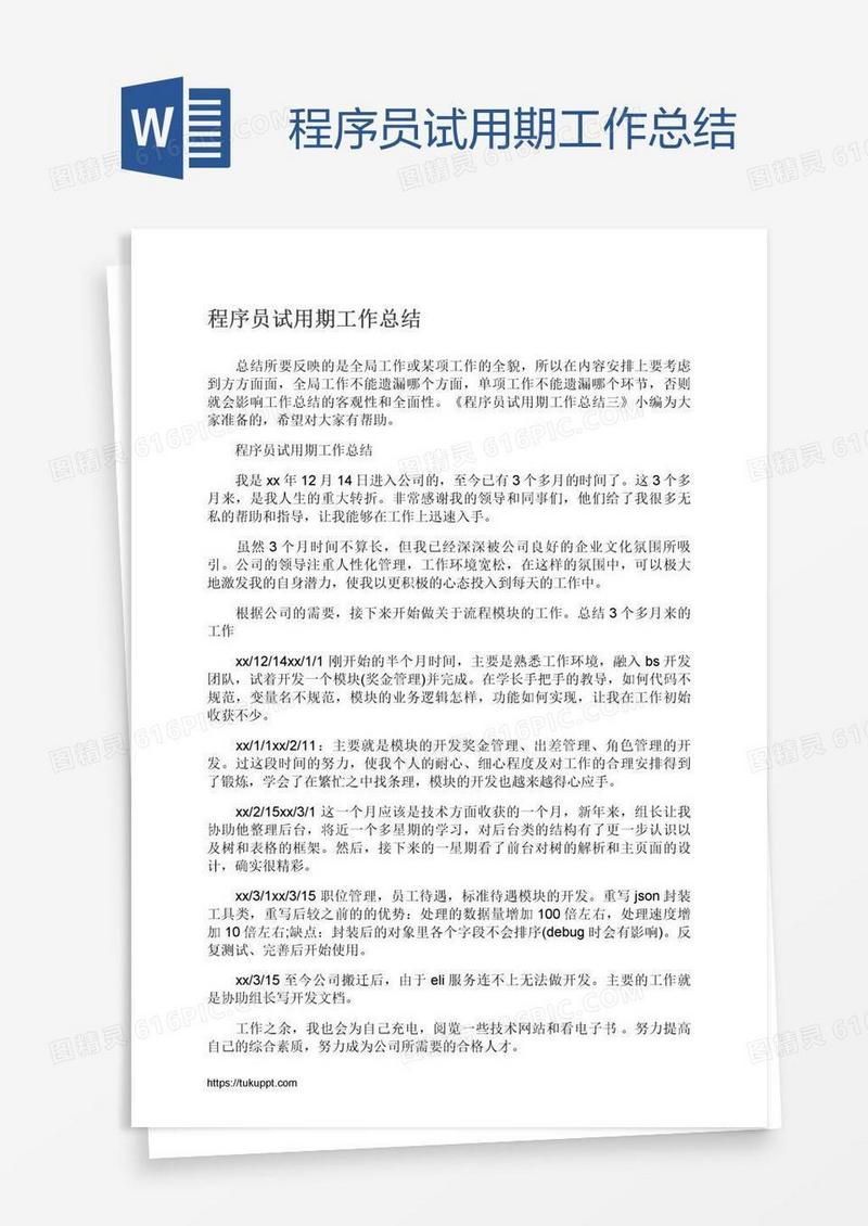 程序员试用期工作总结