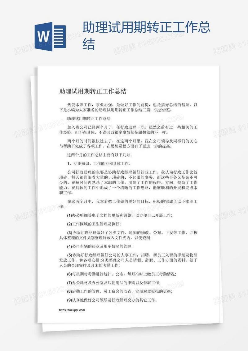 助理试用期转正工作总结