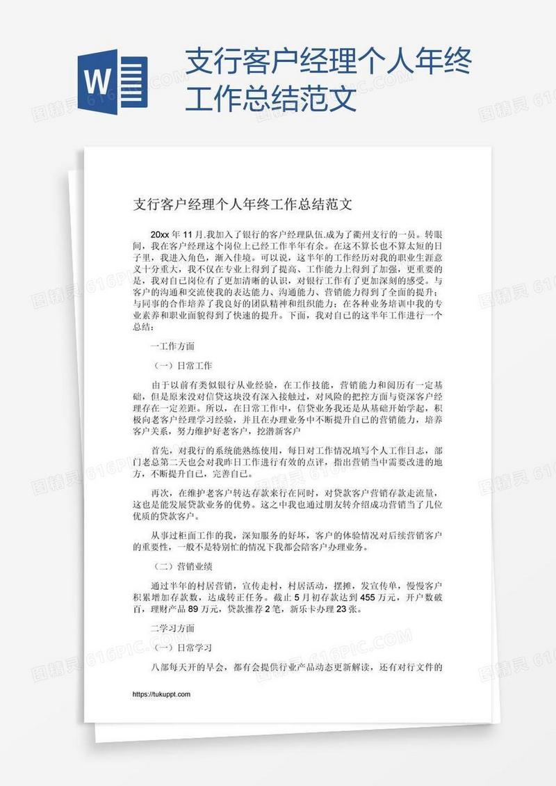 支行客户经理个人年终工作总结范文
