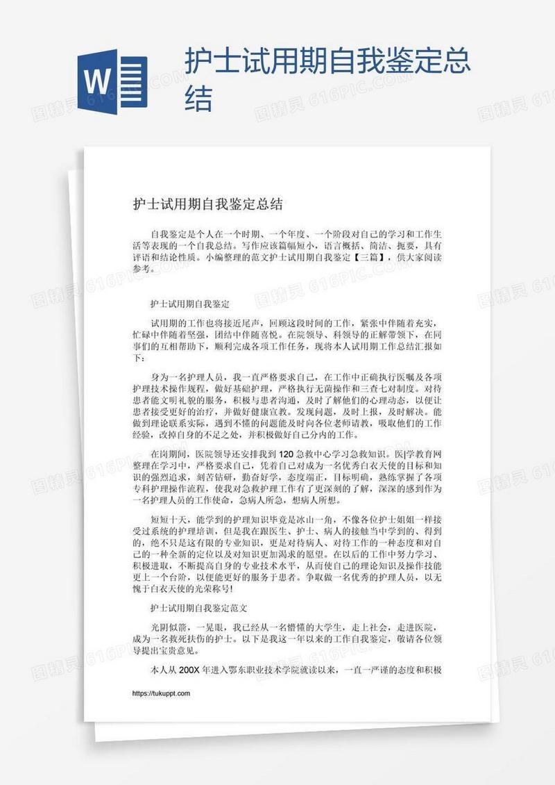 护士试用期自我鉴定总结