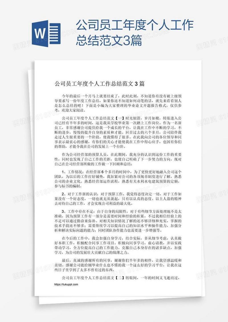公司员工年度个人工作总结范文3篇