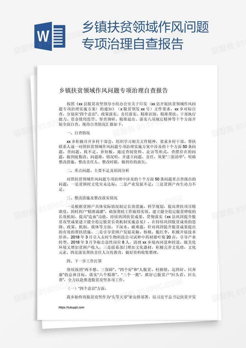 乡镇扶贫领域作风问题专项治理自查报告