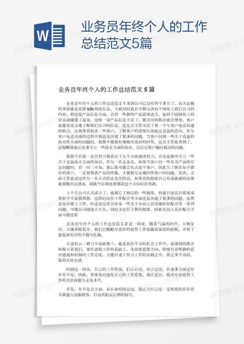 业务员年终个人的工作总结范文5篇