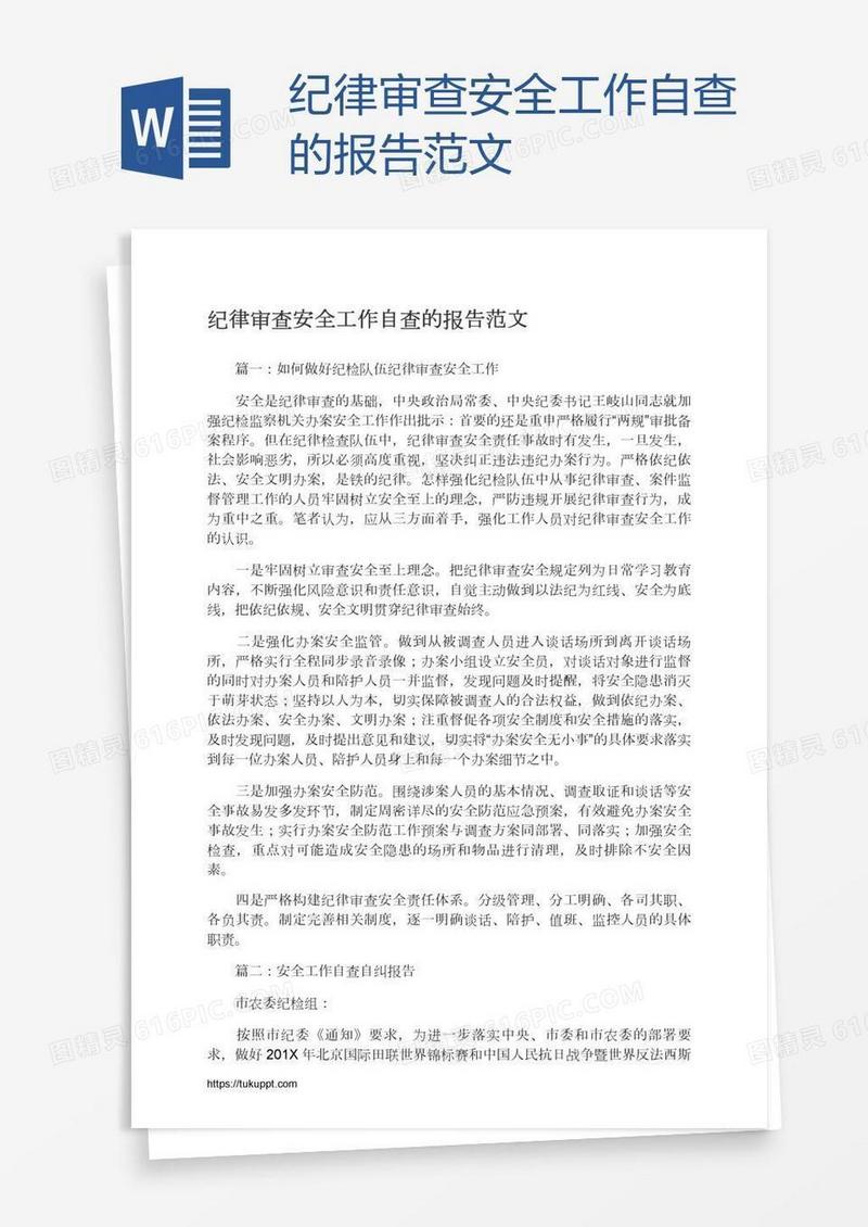 纪律审查安全工作自查的报告范文