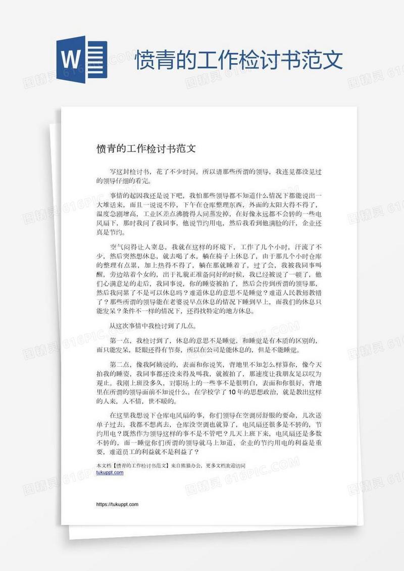 愤青的工作检讨书范文