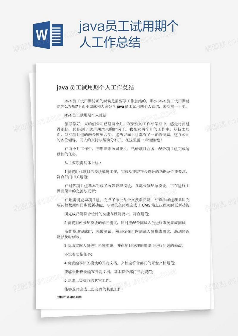 java员工试用期个人工作总结