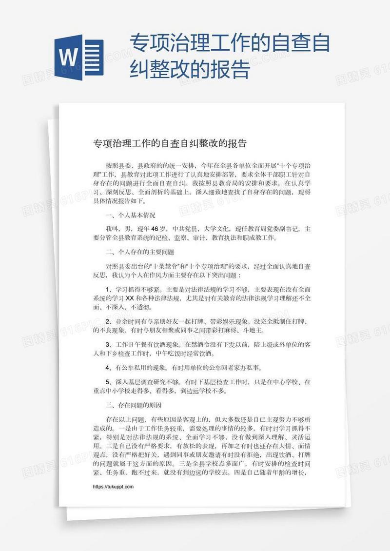 专项治理工作的自查自纠整改的报告