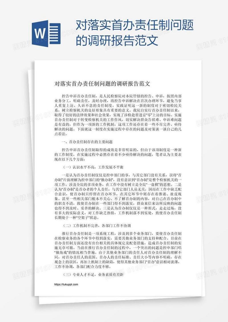 对落实首办责任制问题的调研报告范文