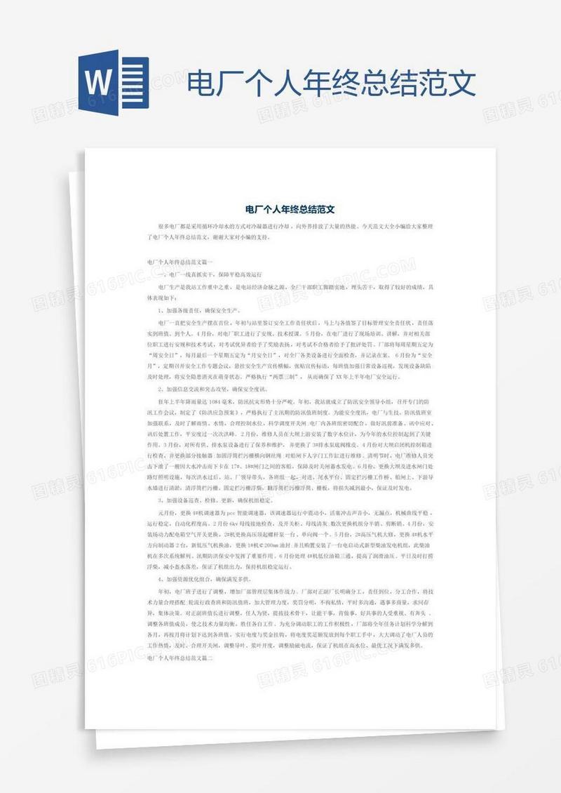 电厂个人年终总结范文