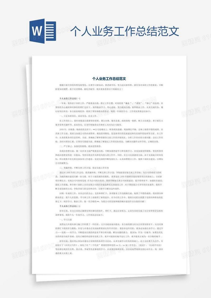 个人业务工作总结范文