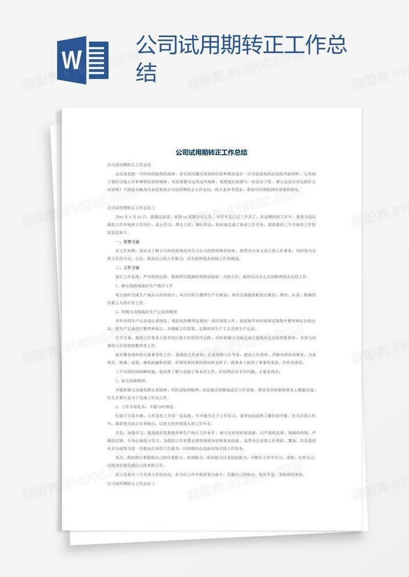 公司试用期转正工作总结