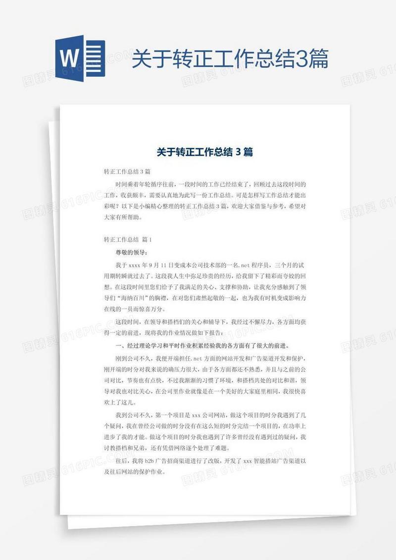 关于转正工作总结3篇