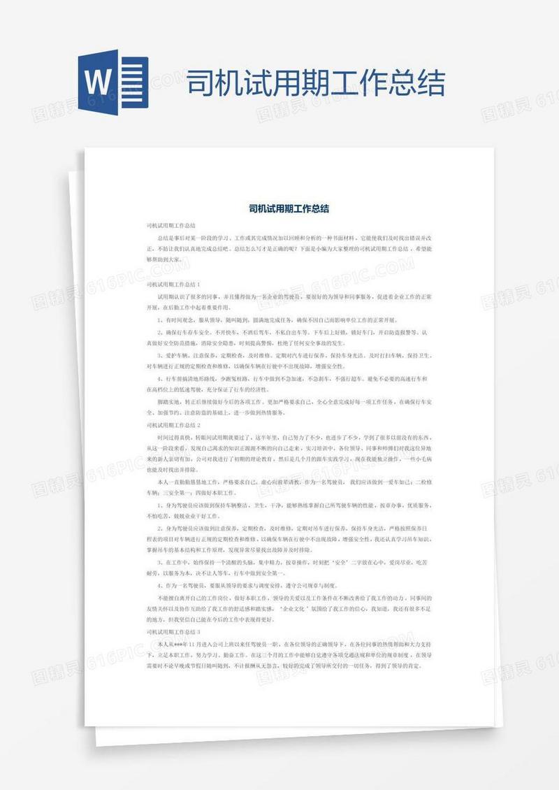 司机试用期工作总结