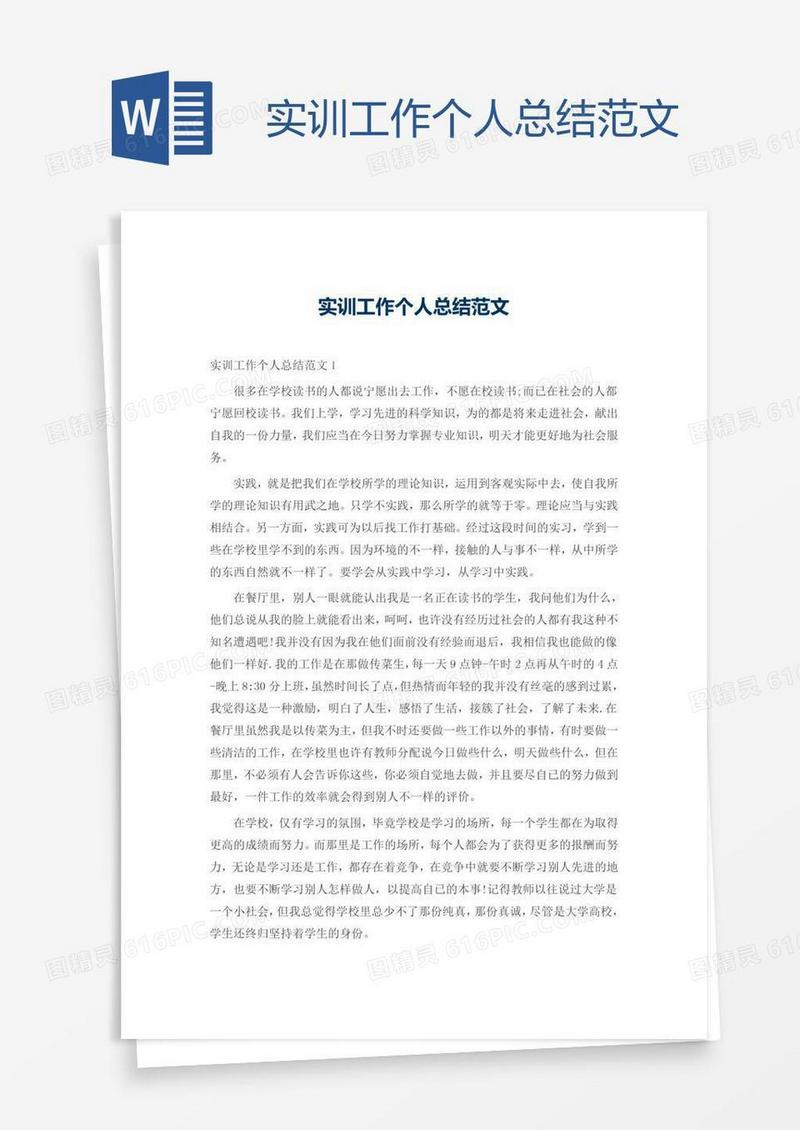 实训工作个人总结范文