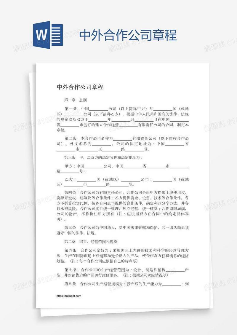 中外合作公司章程