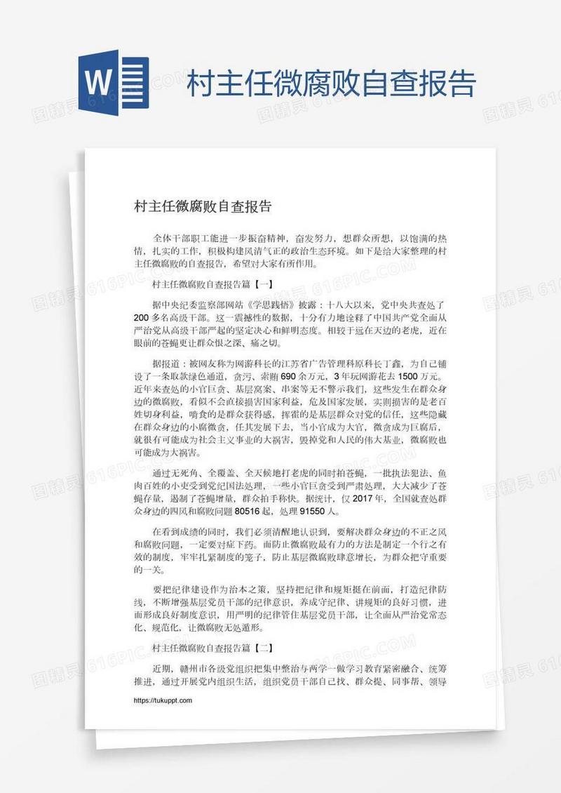 村主任微腐败自查报告