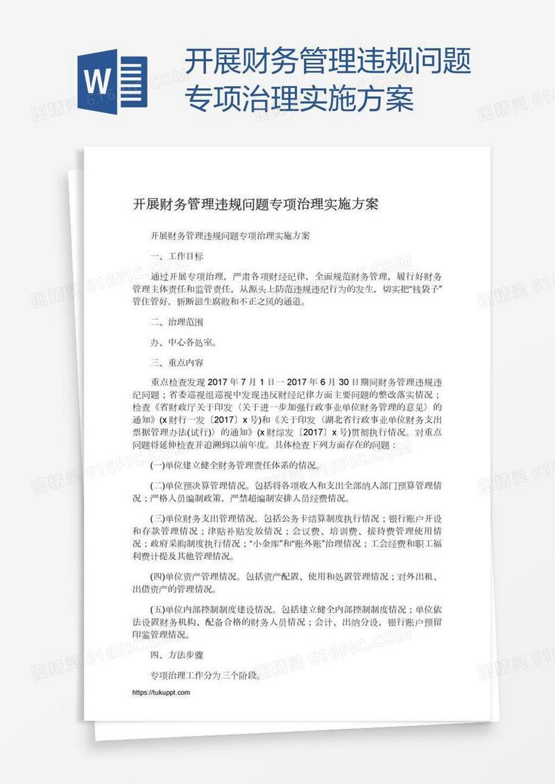 开展财务管理违规问题专项治理实施方案