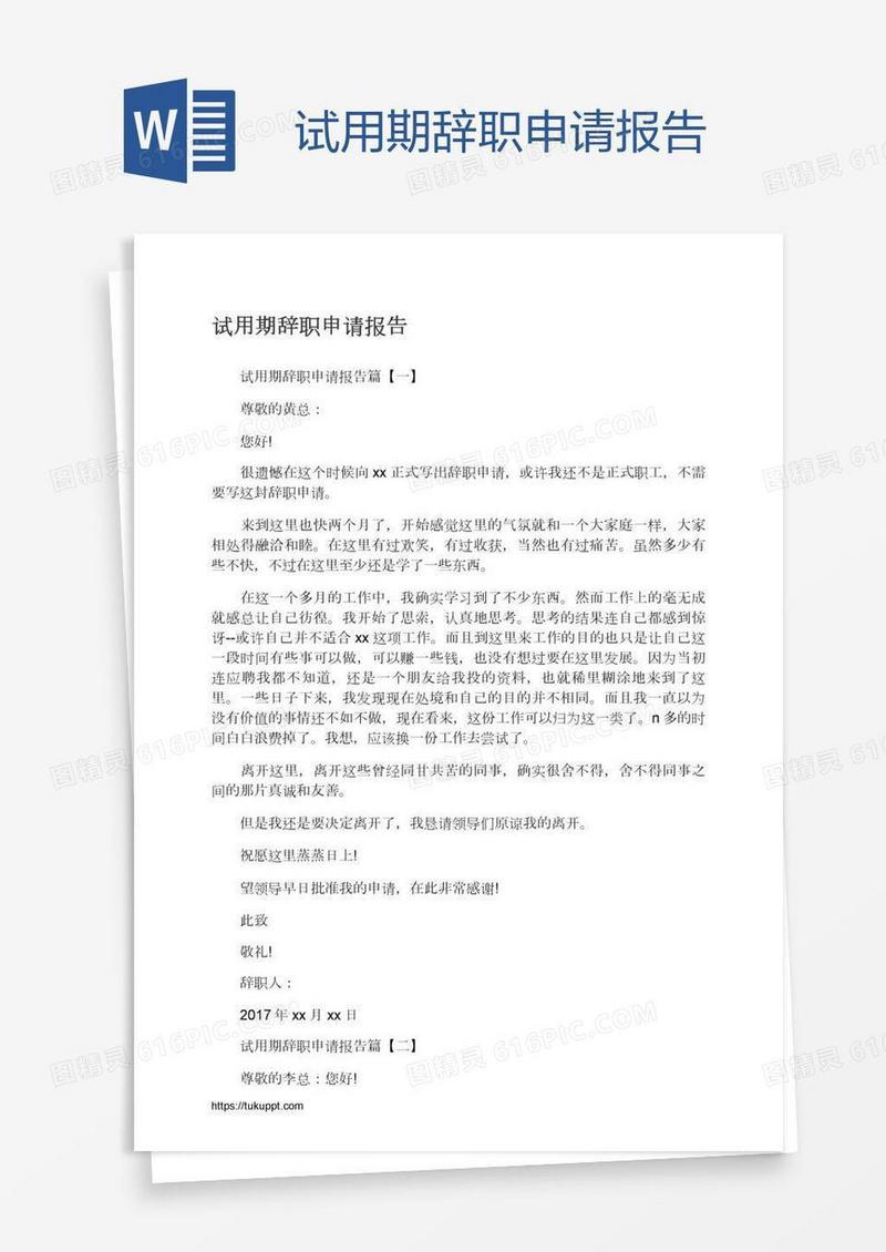 试用期辞职申请报告