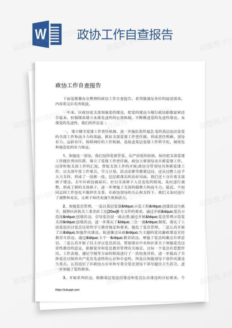 政协工作自查报告