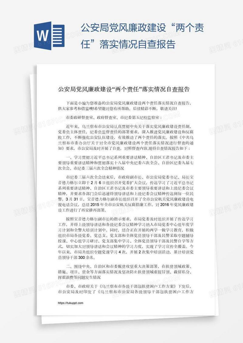 公安局党风廉政建设“两个责任”落实情况自查报告