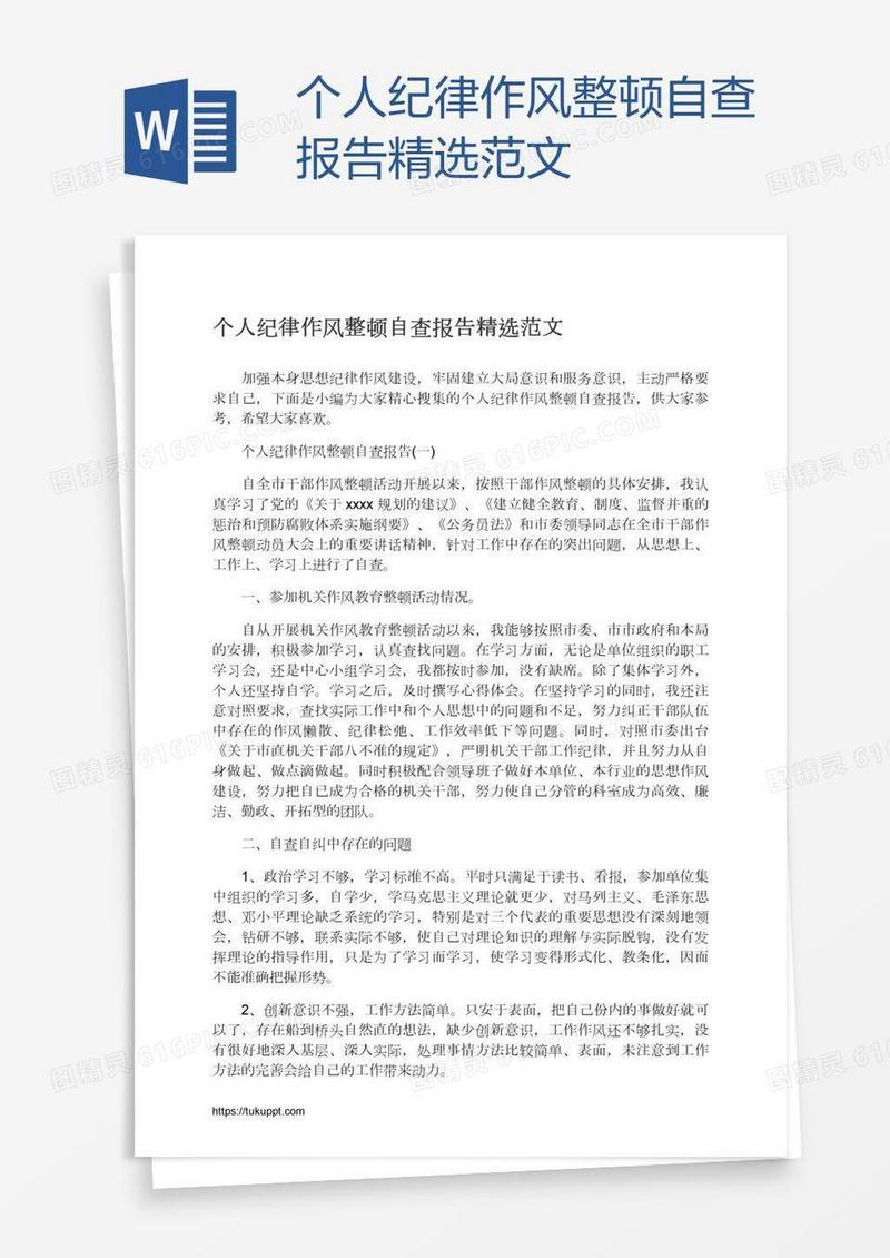 个人纪律作风整顿自查报告精选范文