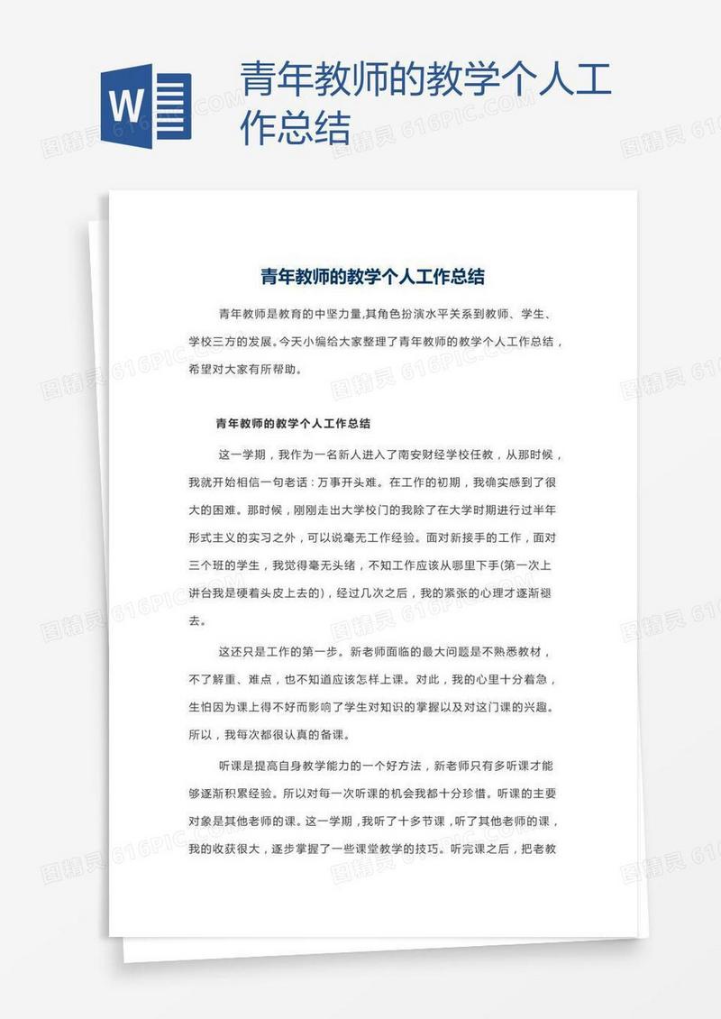 青年教师的教学个人工作总结