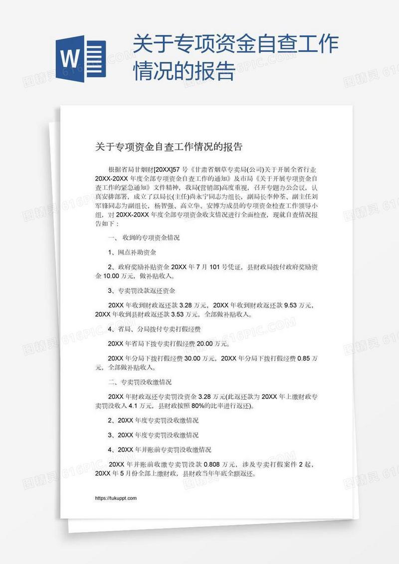 关于专项资金自查工作情况的报告