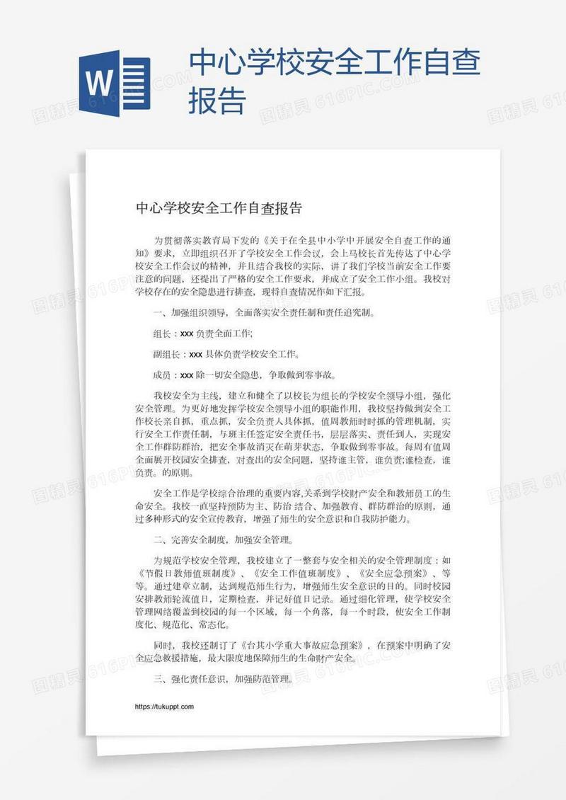 中心学校安全工作自查报告