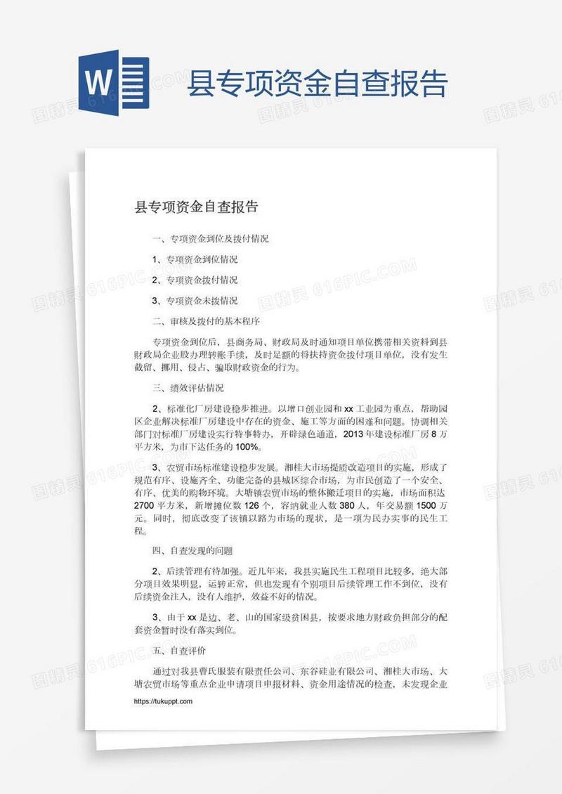 县专项资金自查报告