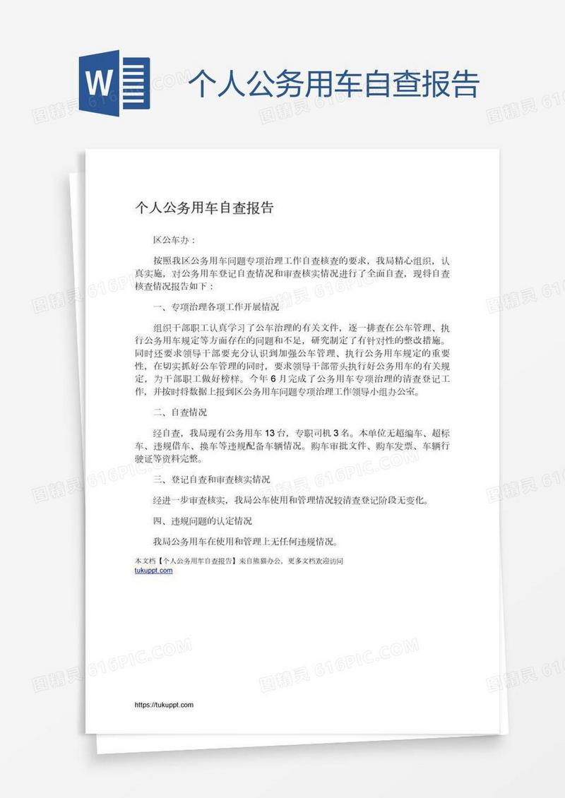 个人公务用车自查报告