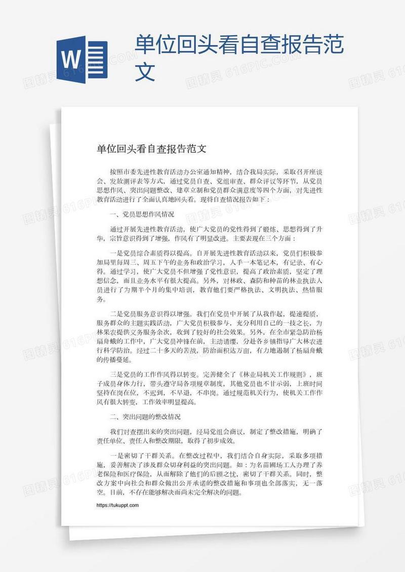 单位回头看自查报告范文