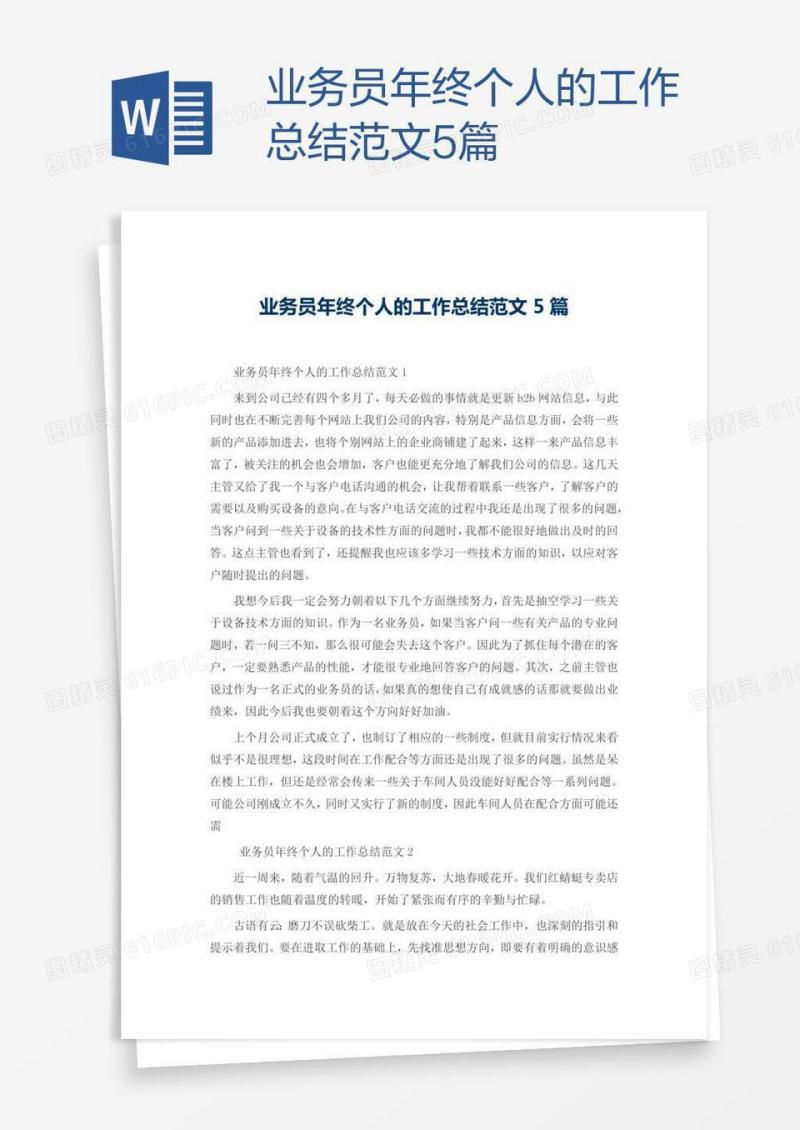 业务员年终个人的工作总结范文5篇