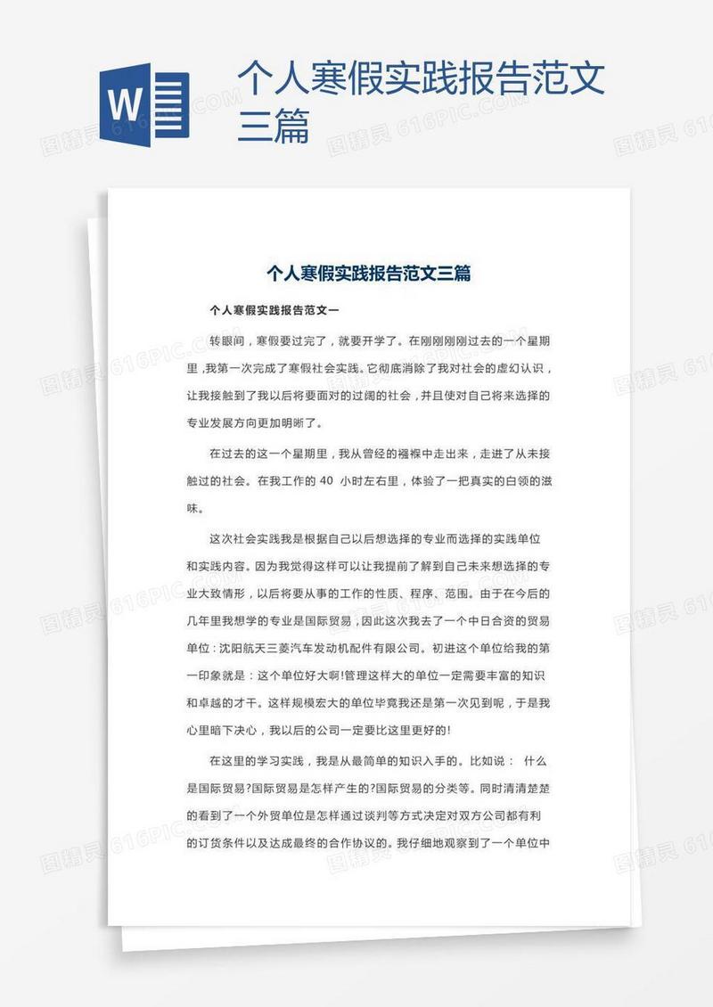 个人寒假实践报告范文三篇
