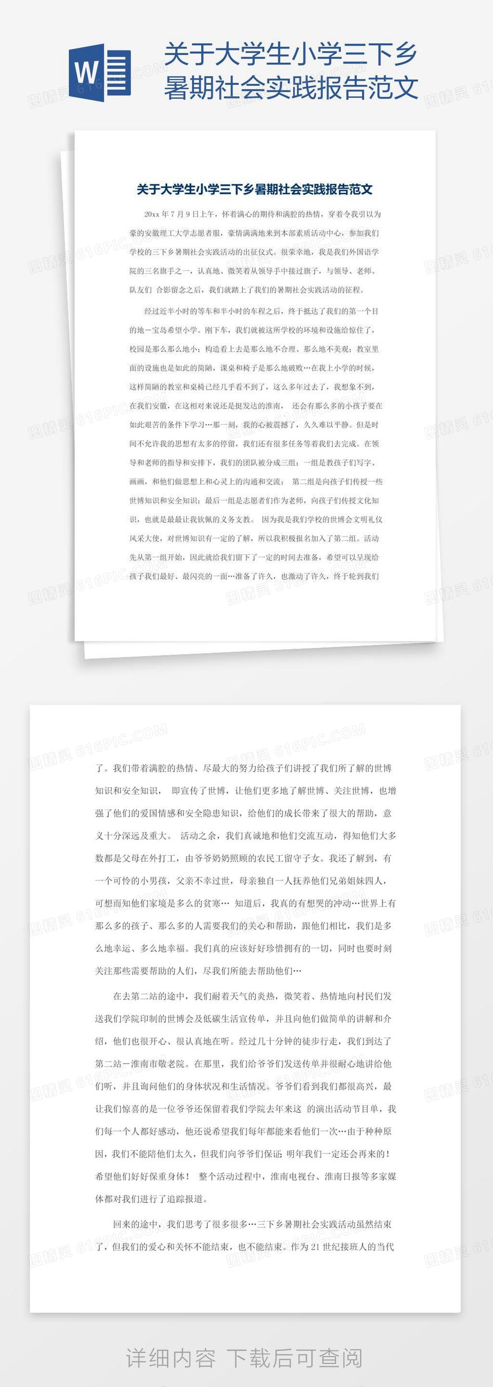 大学生暑期 三下乡 社会实践报告范文word模板免费下载 编号z7paq3myz 图精灵
