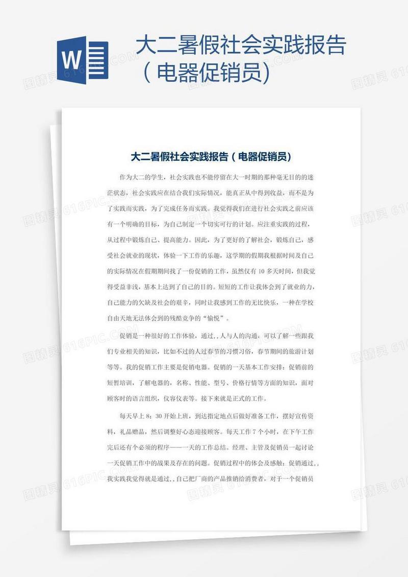 大二暑假社会实践报告（电器促销员)