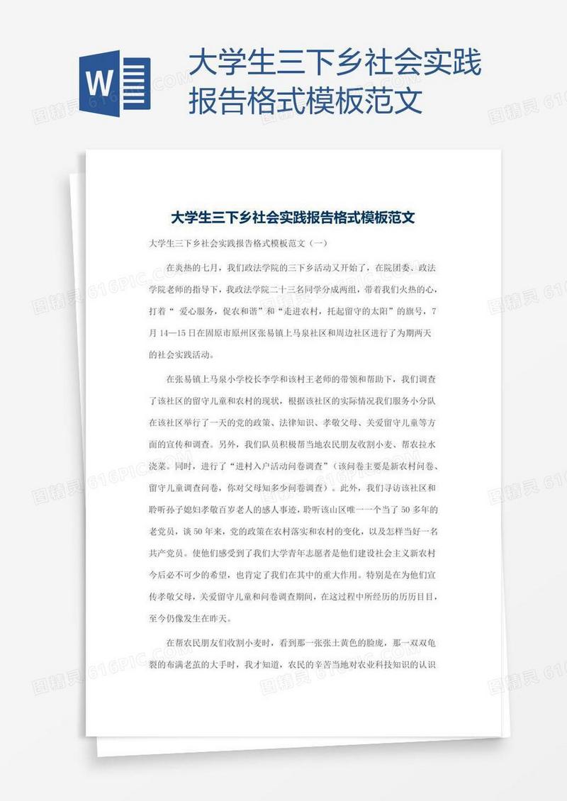 大学生三下乡社会实践报告格式模板范文