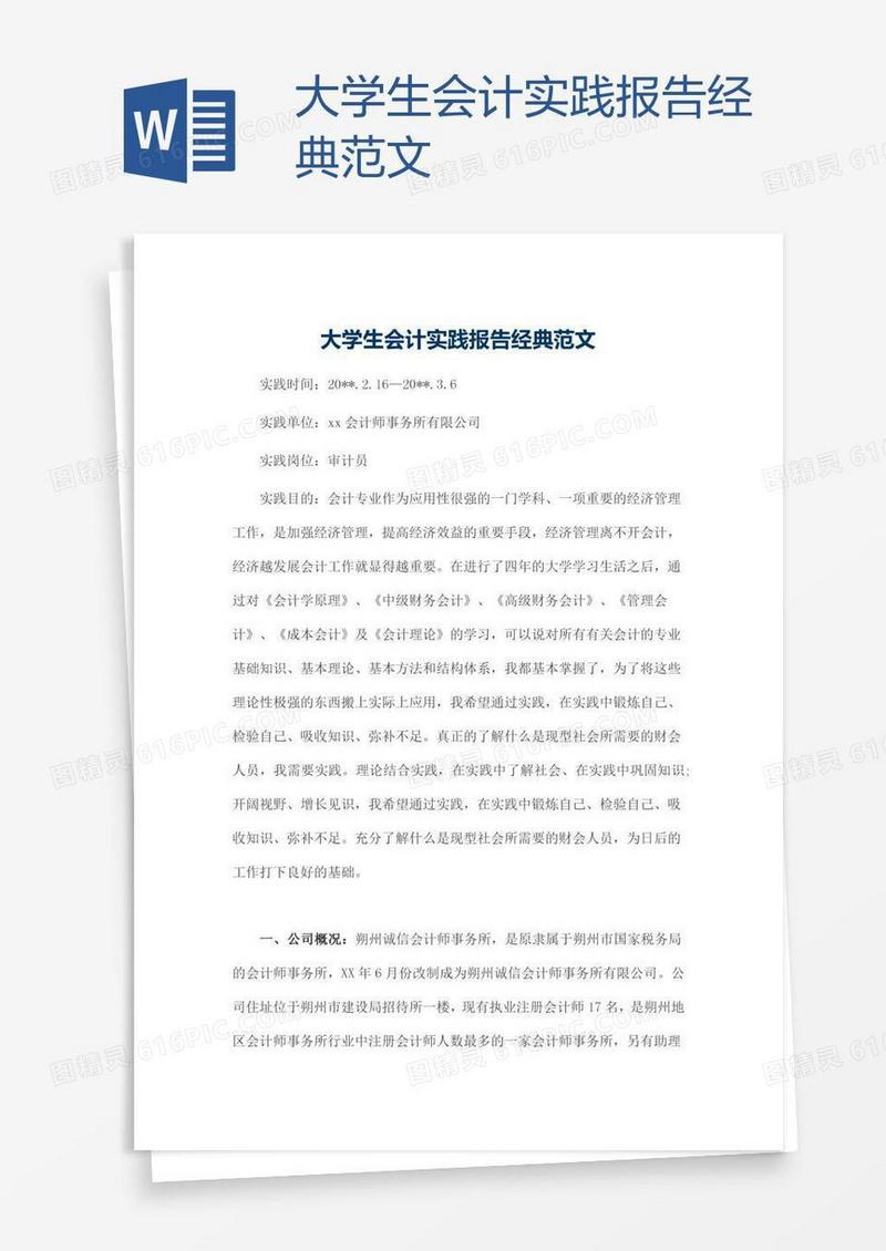 大学生会计实践报告经典范文
