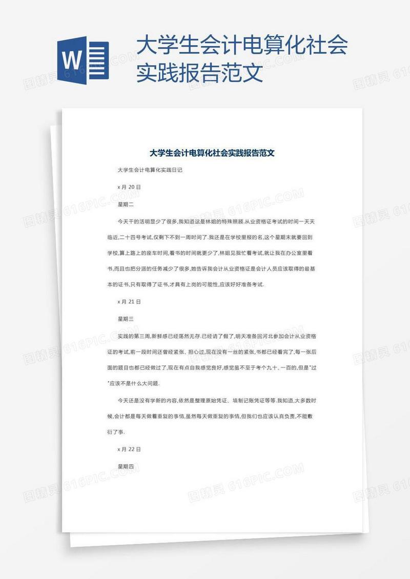 大学生会计电算化社会实践报告范文