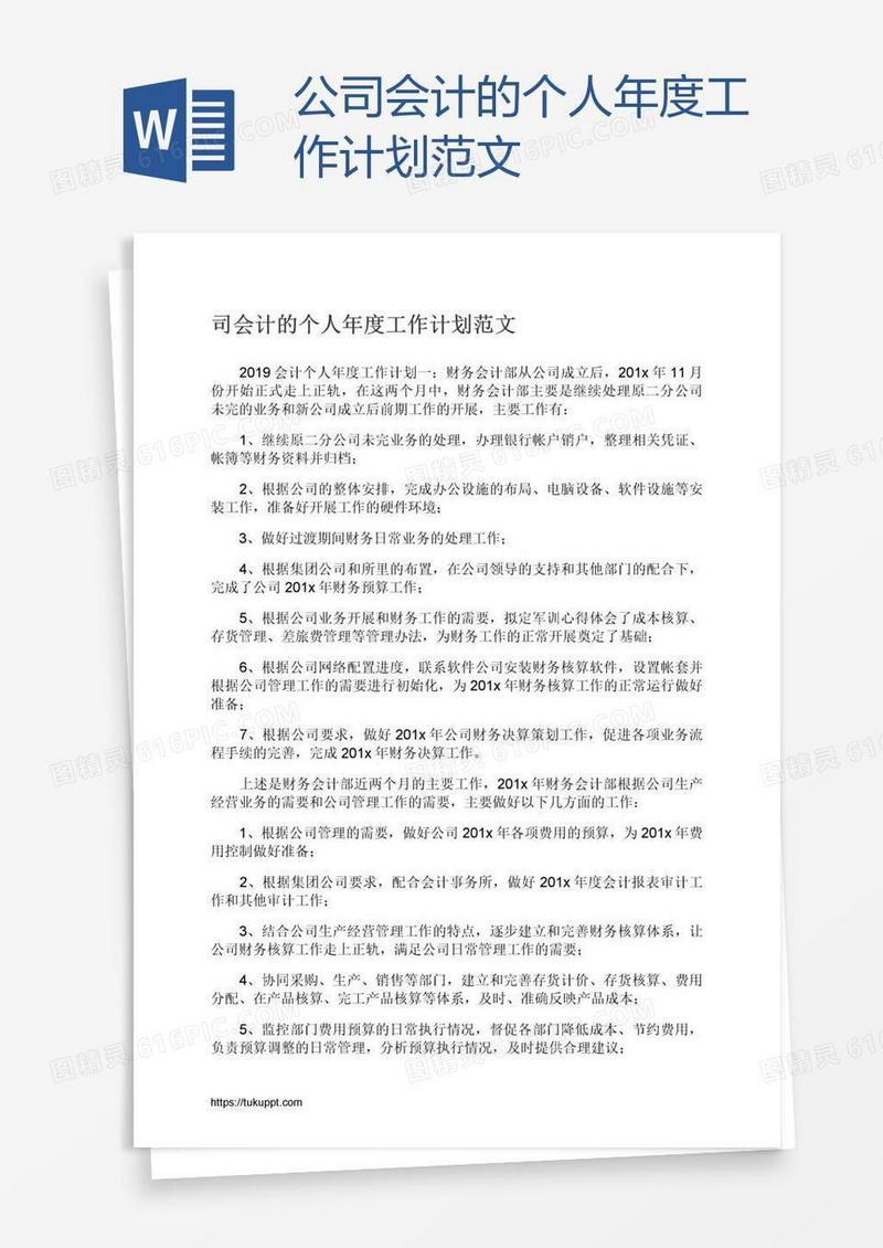 公司会计的个人年度工作计划范文